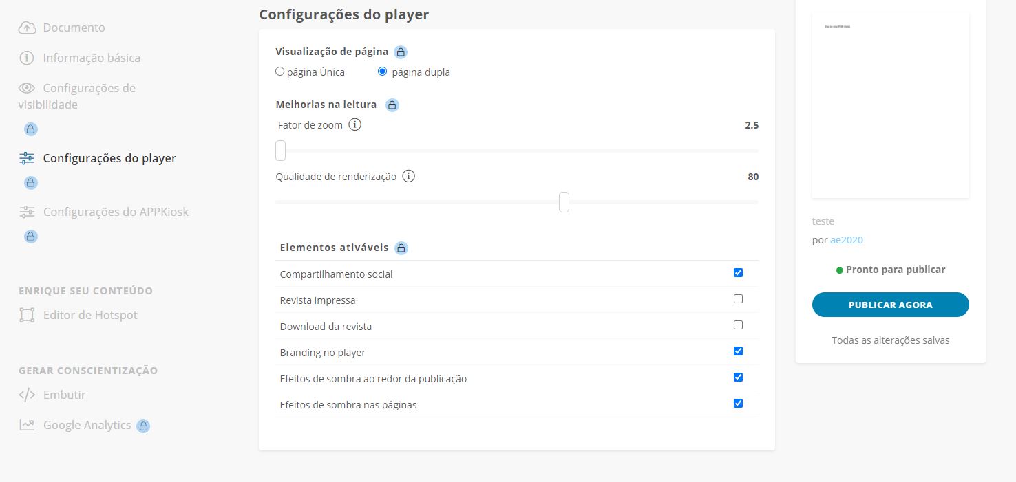 Configuracoes do player